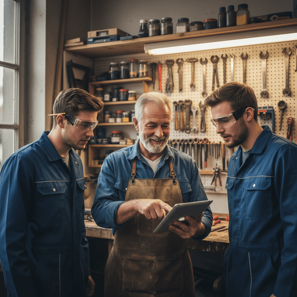 Herr Hans und Kollegen besprechen einen Einsatzplan